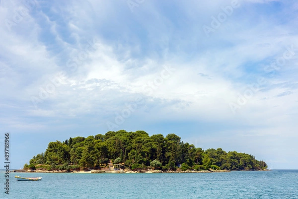 Obraz The island of Spilja Grotta, near the Istrian town of Rovinj, Croatia, Europe, space for text, blue summer sky