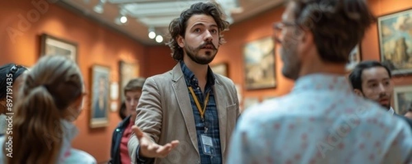Obraz Tour guide leading a group through a museum