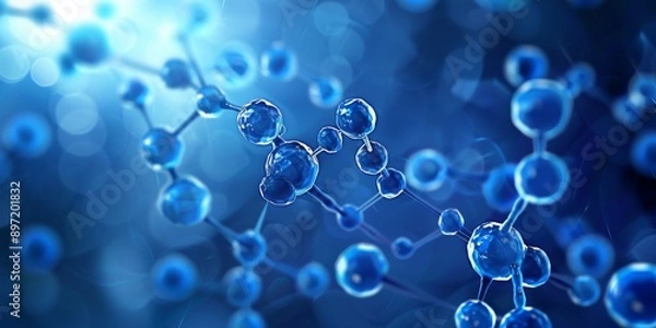 Fototapeta Blue molecular structure illustration showcasing interconnected elements for science and technology concepts.