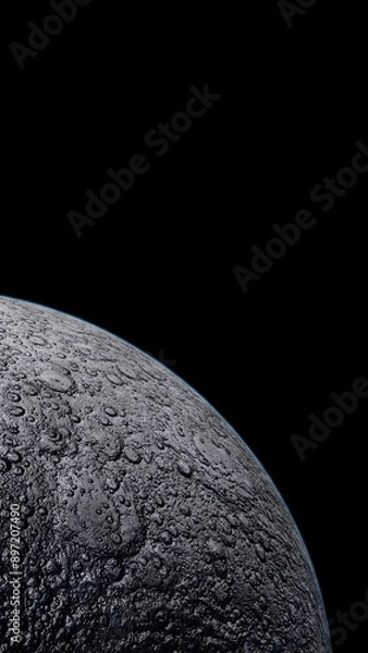 Fototapeta High detailed moon in the corner of the image, black background, 3D render illastration.