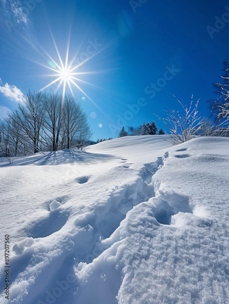 Fototapeta Crisp snow-covered landscape on a sunny winter day