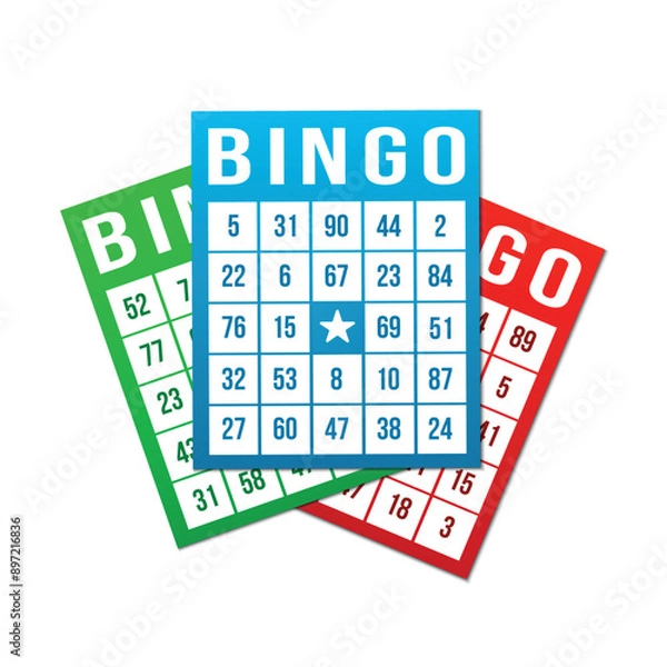 Fototapeta Bingo lotto cards with numbers isolated on white background. Vector stock