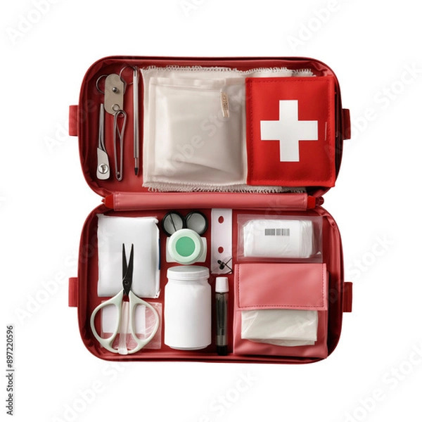 Fototapeta a first aid kit with a cross and scissors
