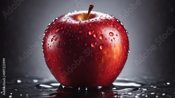 Fototapeta apple in red with water drops on its surface