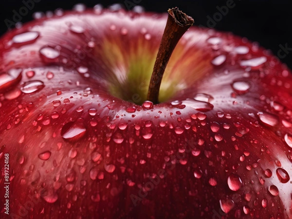 Fototapeta apple in red with water drops on its surface