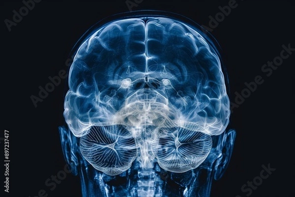 Fototapeta A transparent image featuring the intricate anatomy of a human head and brain, Human brain as seen through an X-ray film, AI Generated