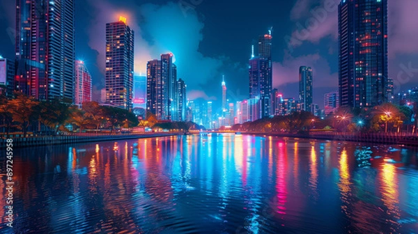 Fototapeta 夕暮れの美しい都市