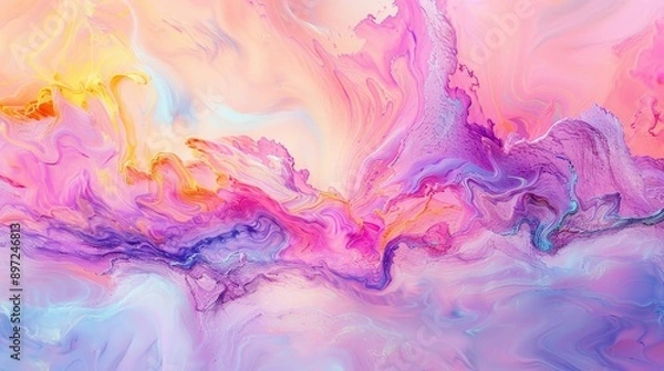 Fototapeta Flowing and mixing ink in water creating vibrant abstract shapes