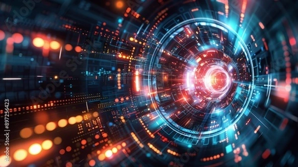 Fototapeta Futuristic background with a tunnel of neon lights. Modern background for web page design, phone wallpapers, and advertising banners.