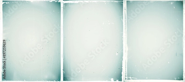 Fototapeta Set of three blank vintage paper poster with white borders and faded green tint. Grunge background overlay.