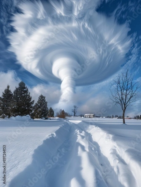 Fototapeta Winter Tornado: Snow Funnel Cloud in the Sky