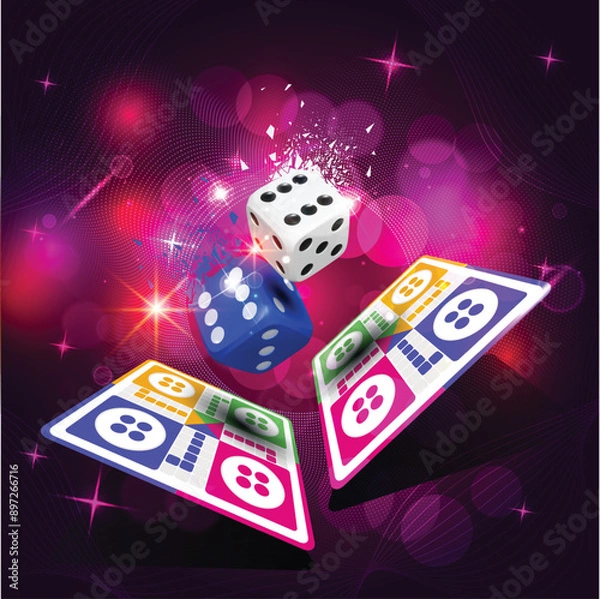 Obraz Ludo Board Game, Pegs rolling dice Ludo, token, Background