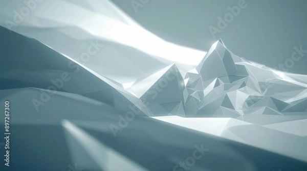 Fototapeta Modern low poly terrain with blue, white, and gray colors, perfect for banners, posters, and social media