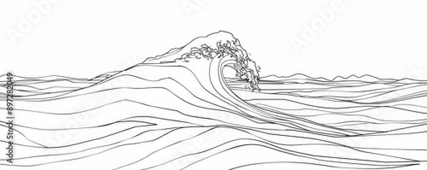 Fototapeta Sea wave ocean art water outline icon logo sketch continuous line. Wave graphic surf sea abstract one modern doodle symbol decorative drawing splash.