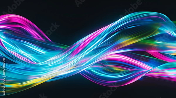 Obraz Abstract neon light trails on dark background