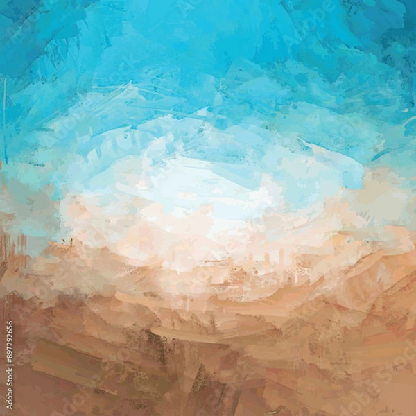 Fototapeta vector abstract painting serene blend of azure hues and sandy tones brush stroke style