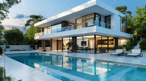 Fototapeta Modern house with pool.