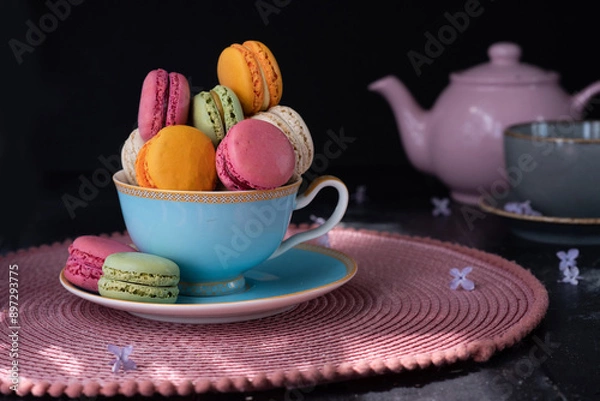 Fototapeta Teacup of Macarons