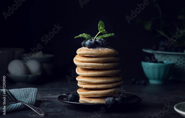 Fototapeta Pancake Stack with blueberries