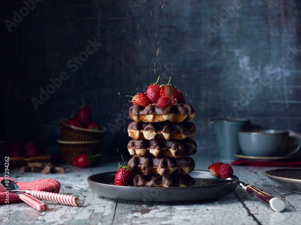 Fototapeta Chocolate Waffle Stack