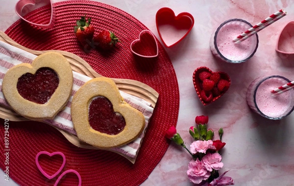 Fototapeta Strawberry Shortbread Hearts