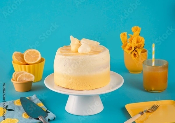 Fototapeta Lemon Cake on Blue