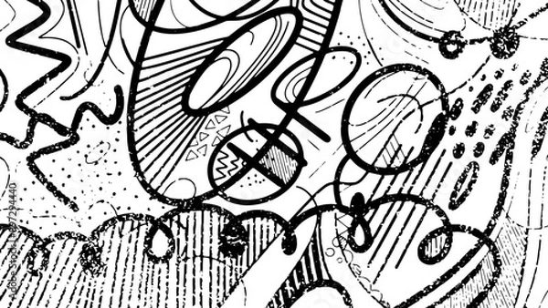 Fototapeta Black and white vector geometric background with ovals, lines, curves, dots. Abstraction 
