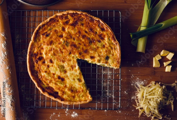 Fototapeta Cheese and Leek Quiche