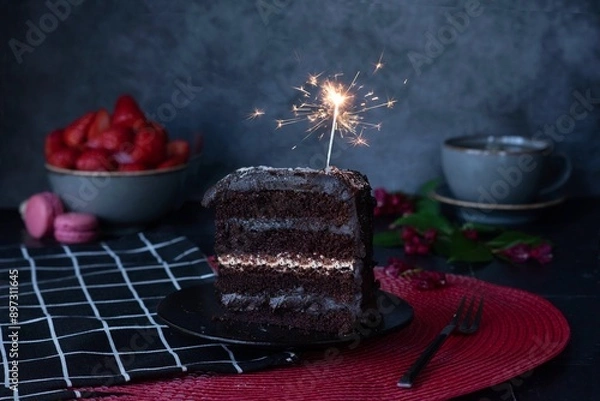 Fototapeta Chocolate Cake with Sparkler