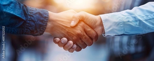 Fototapeta Insurance agent shaking hands with a client, agreement and trust, successful deal
