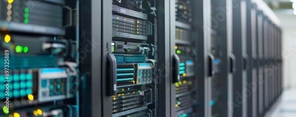 Obraz Telecommunication equipment inside a server room, technology, network,