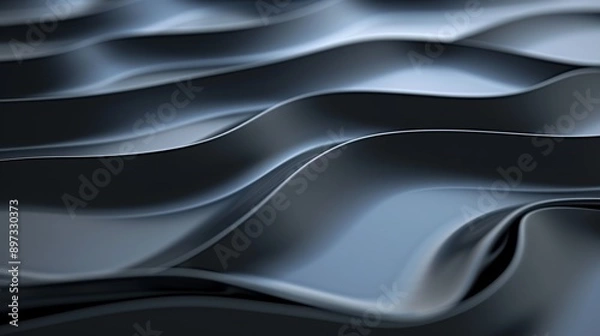 Fototapeta Elegant dark metallic background with flowing wavy pattern, perfect for modern design. Reflects liquid like texture, adding sophistication. Ideal for classy projects