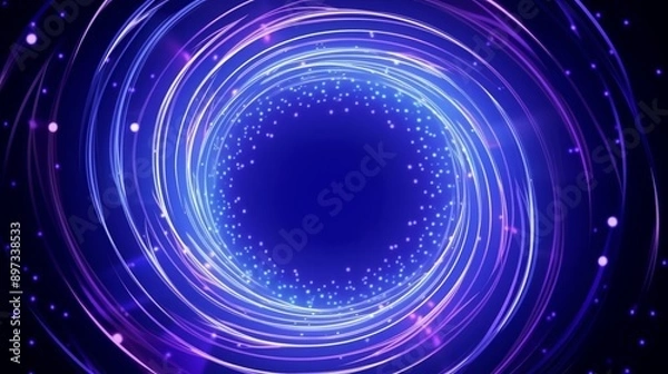 Fototapeta Blue and purple abstract background with swirling light trails framing a circular space