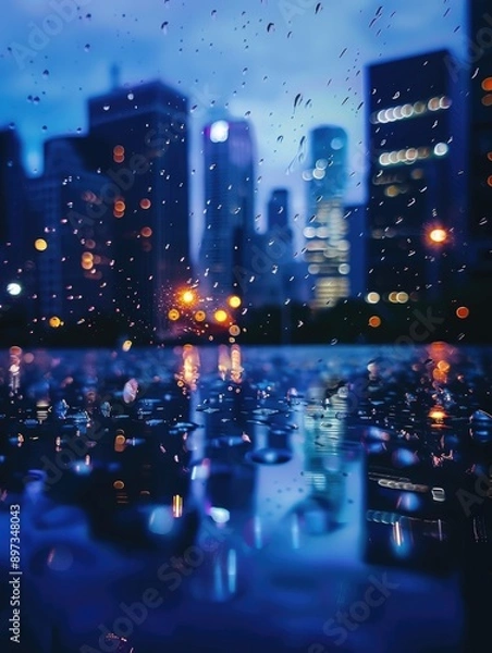 Obraz City at Night through Rainy Window