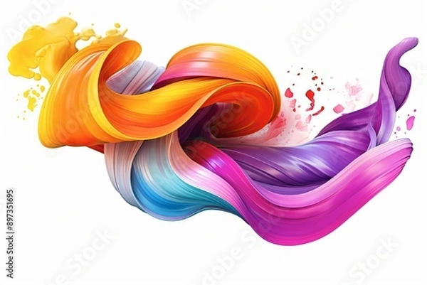 Fototapeta Color brush paint ribbon stroke swirl abstract splash background wave. Brush brushstroke color ribbon paint stroke flow shape wavy design paintbrush pen fluid rainbow element texture acrylic 3D 