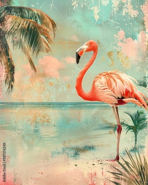 Fototapeta Vibrant flamingo in a tropical lagoon
