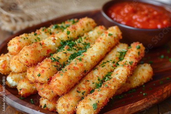 Fototapeta Fictional Mozzarella Cheese Sticks Crisp to Perfection Generated by AI