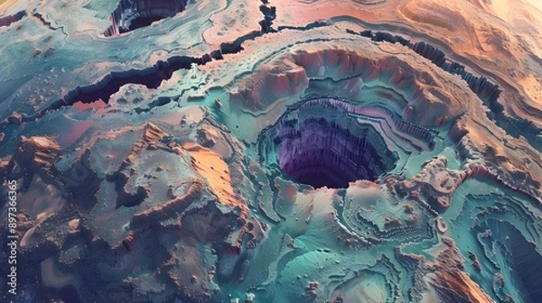 Fototapeta Detailed Satellite View of a Planet with Diverse Geological Formations