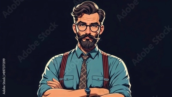 Fototapeta Men Handsome old-fashioned in shirt and pose with crossed arms. Isolated on a dark background.
