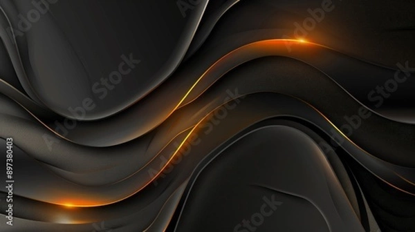 Fototapeta Luxurious and elegant design with smooth black waves and glowing golden lines on abstract background