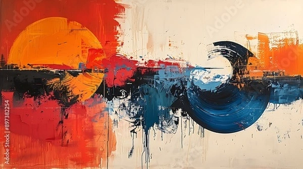 Fototapeta A dramatic and clear photo of a bold and expressive abstract expressionist painting. 