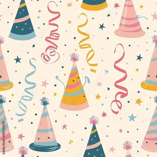 Obraz Birthday Party Hats with seamless pattern	