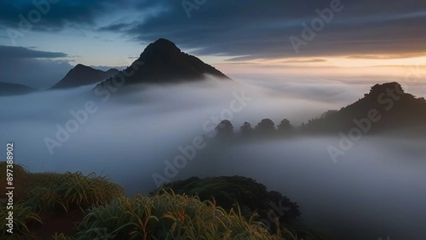 Fototapeta Mountains emerging from stormy cloud
