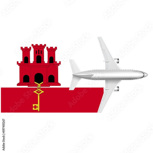 Fototapeta Gibraltar  flag with Plane on png background