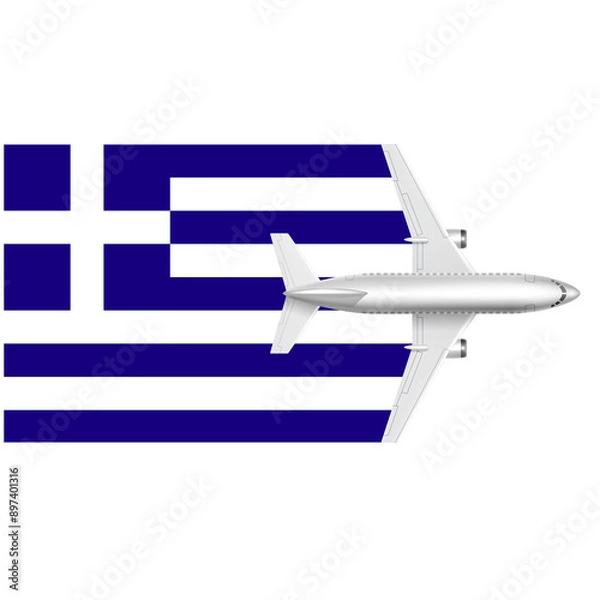 Fototapeta Greece  flag with Plane on png background