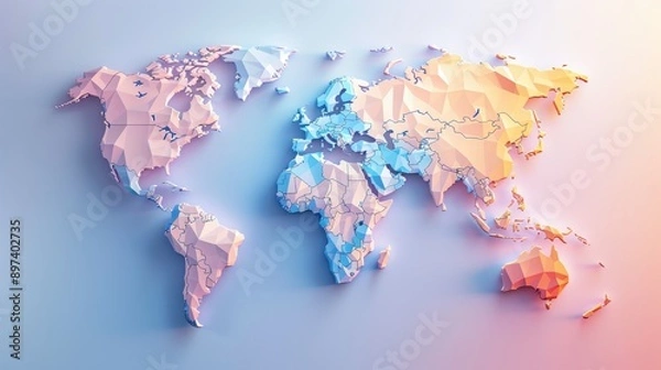 Fototapeta world map outline with country borders marked, set against a soft gradient background