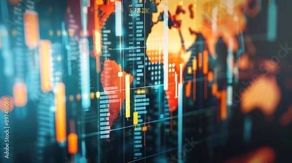 Fototapeta Vibrant Data Visualization with Colorful Graphs and Numbers Depicting Modern Financial Analytics and Market Trends