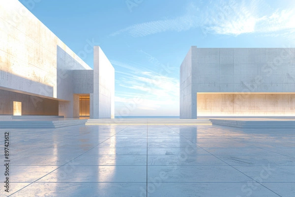 Fototapeta Concrete outdoor square building,Empty architectural background.