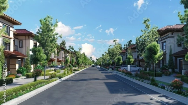 Fototapeta Generate a photo realistic image of urban sustainable design guidelines being followed in new developments; ensure the image is of high resolution for clear and detailed quality