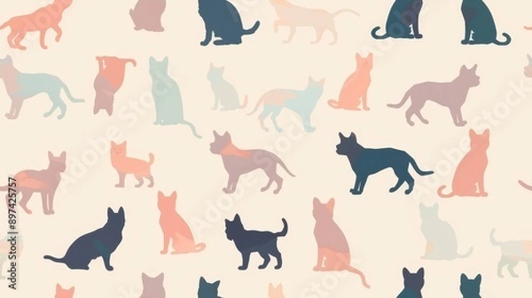 Obraz An illustrator design of a minimal dogs and cats pattern, soft pastel colors, near a subtle gradient background